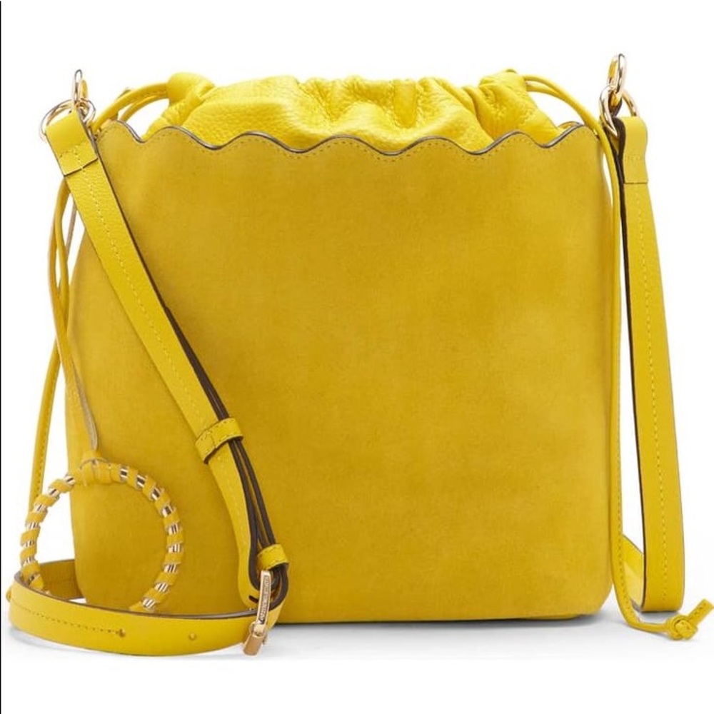 vince camuto yellow leather bucket bag wave design NWT sulfur Nordstrom purse